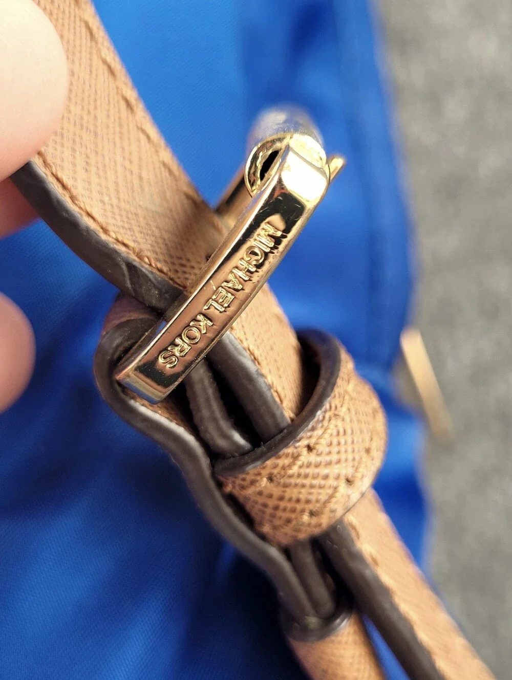Michael Kors Jet Set Electric Blue Nylon Backpack with Tan Faux Leather Straps